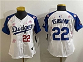 Women's Los Angeles Dodgers #22 Clayton Kershaw White Royal 2025 Tokyo Series Limited Stitched Jersey,baseball caps,new era cap wholesale,wholesale hats
